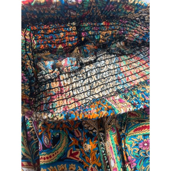 Boho Handkerchief Hem Paisley Skirt XS Smocked Waist - Picture 5 of 6